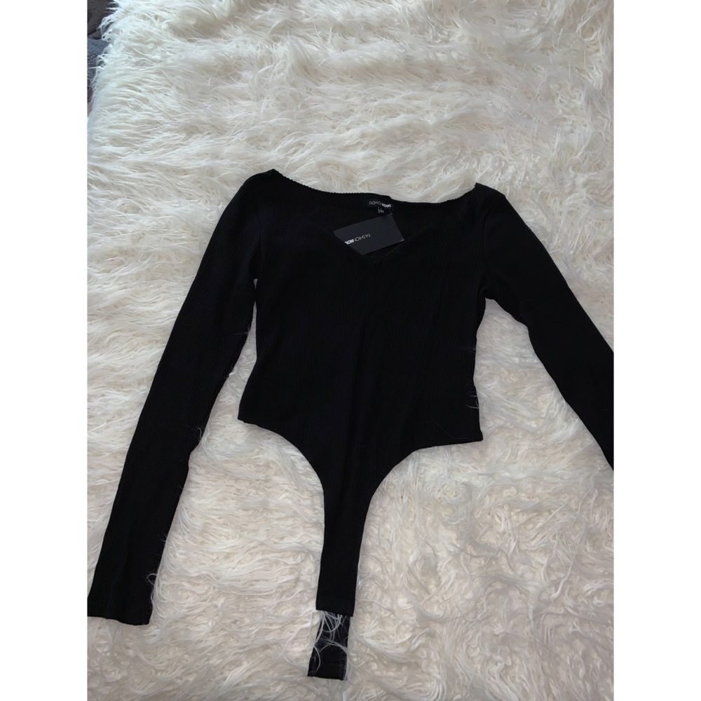 Fashion Nova Ribbed Black Bodysuit